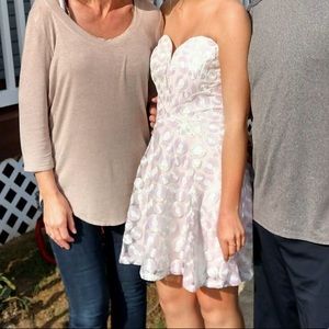 Iridescent strapless formal dress